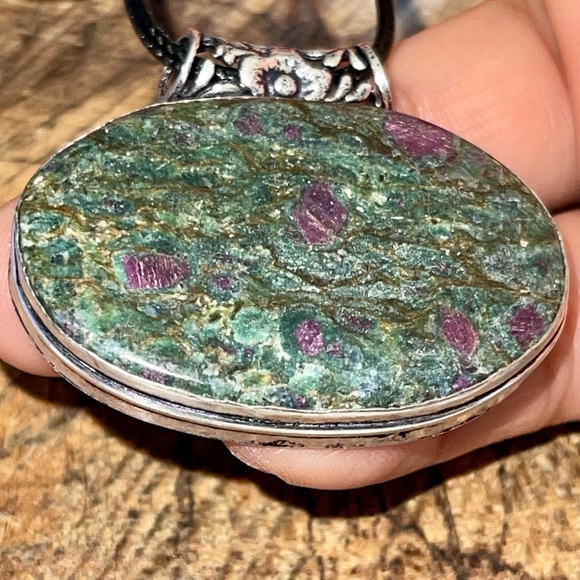 Deep Green Ruby Fuchsite Pendant 1 1/2”x 1 1/2” - Picture 3 of 15